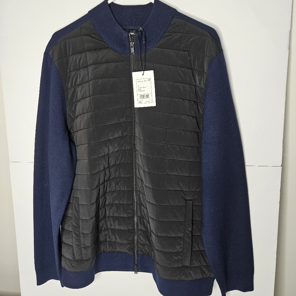 Theory Men's Leo Full Zip Puffer Cardigan Stretch Viscose SZ. L Eclipse BLK $465